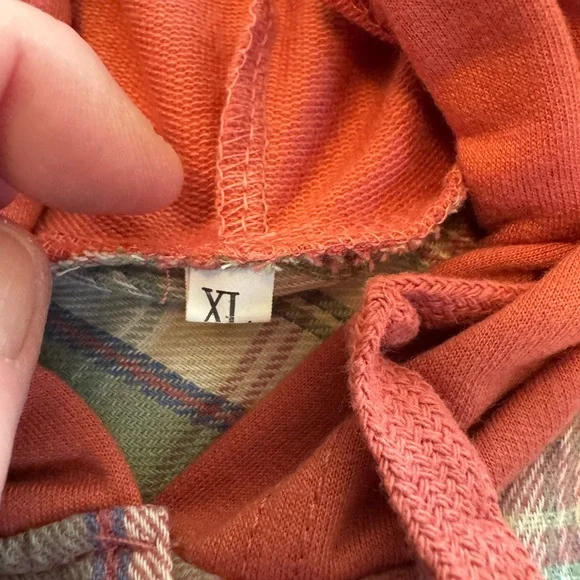 EUC Plaid Hooded Button-Up Shirt Jacket in Rust & Mint XL - Picture 6 of 10